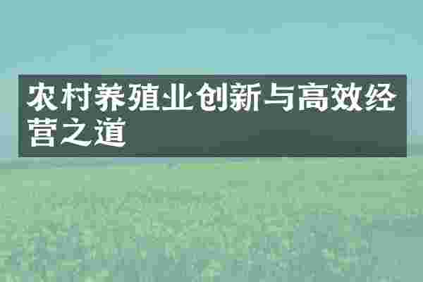 农村养殖业创新与高效经营之道
