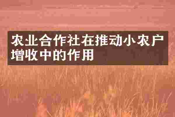 农业合作社在推动小农户增收中的作用